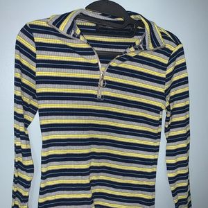 Stripped half zipper top